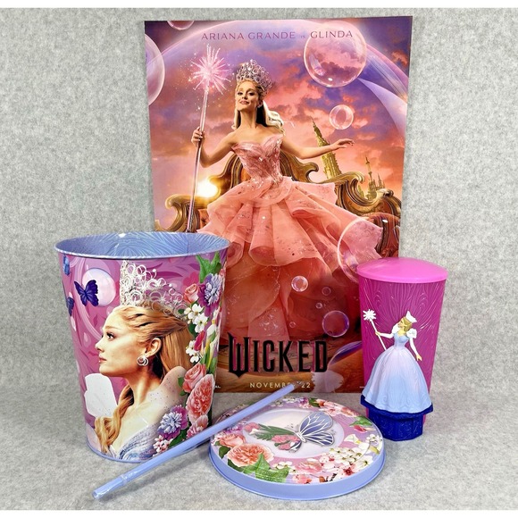 Wicked For Good Glinda 2025 Popcorn Tin Tumbler Cup Straw Regal Poster Limited